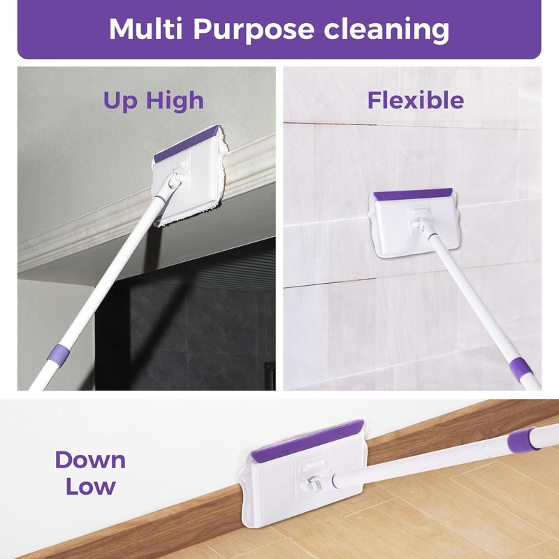 wlich Baseboard Cleaner Tool with Handle 2.0, 60" Extendable Long Handle, Dust Trapping and Locking, 5 Reusable Pads, Purple Base Boards Cleaning Tool for Moldings, Wall, Floor, Bathroom, Kitchen - Image 4